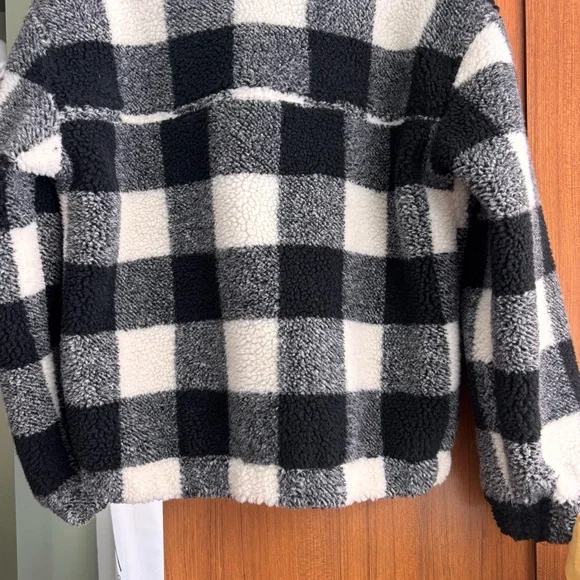 Urban Heritage Black White Buffalo Plaid Sherpa Fleece 1/4 Zip Pullover Size M - Picture 4 of 12